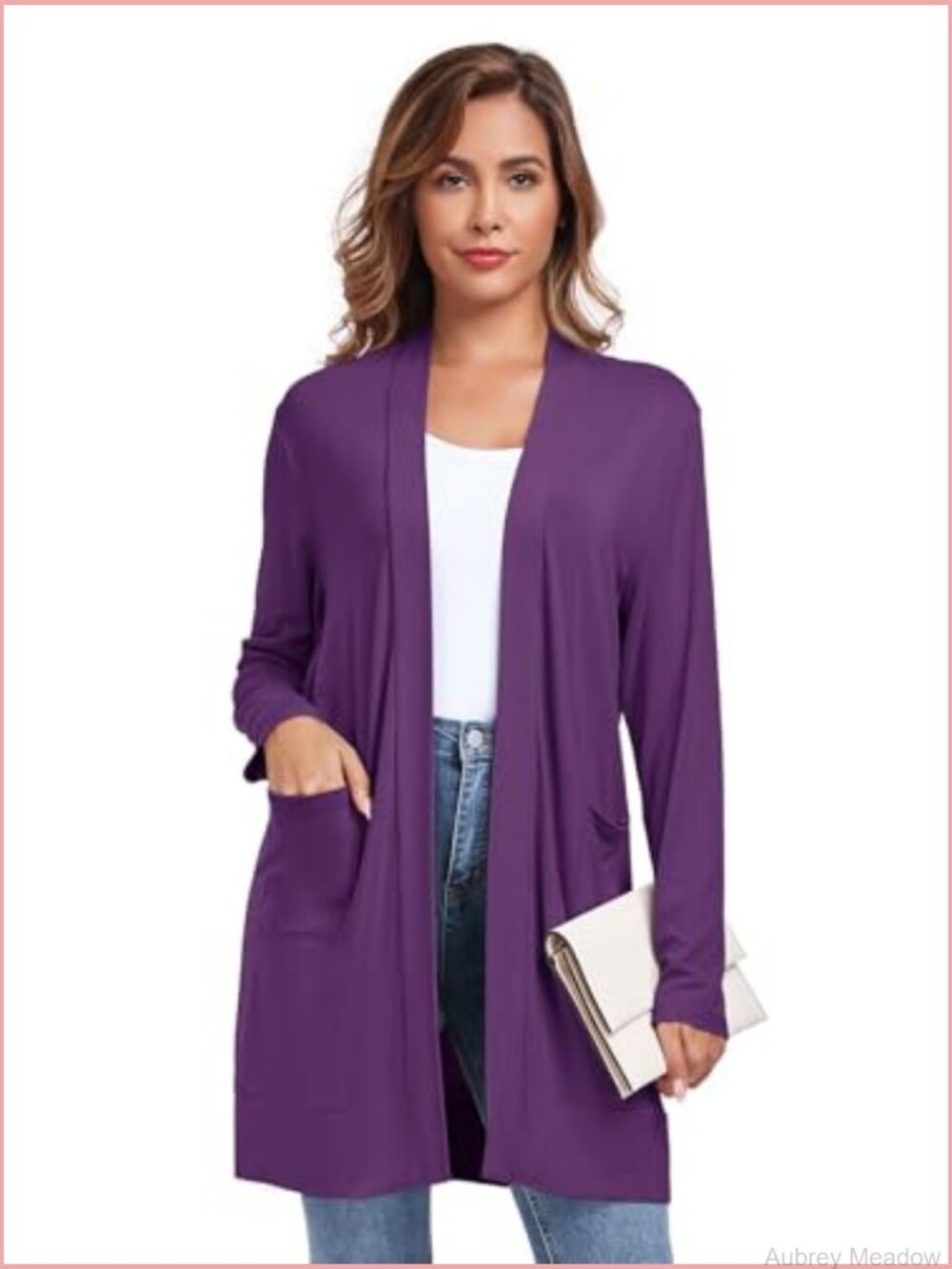 Lightweight Long Sleeve Open Front Cardigan with Pockets - Picture 2 of 7